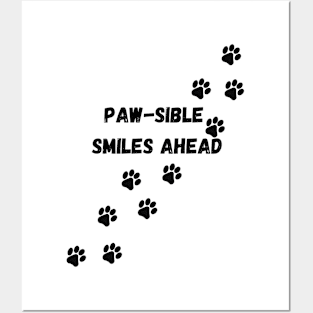 Paw-sible Smiles Ahead, dog, cute, paw prints Posters and Art